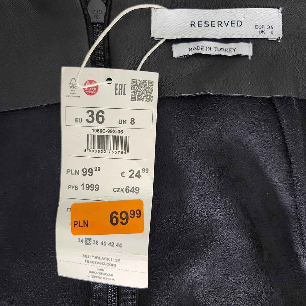 Reserved Black Faux Leather Pencil Midi Skirt with Ruched Feature US Size 4 - Picture 3 of 10